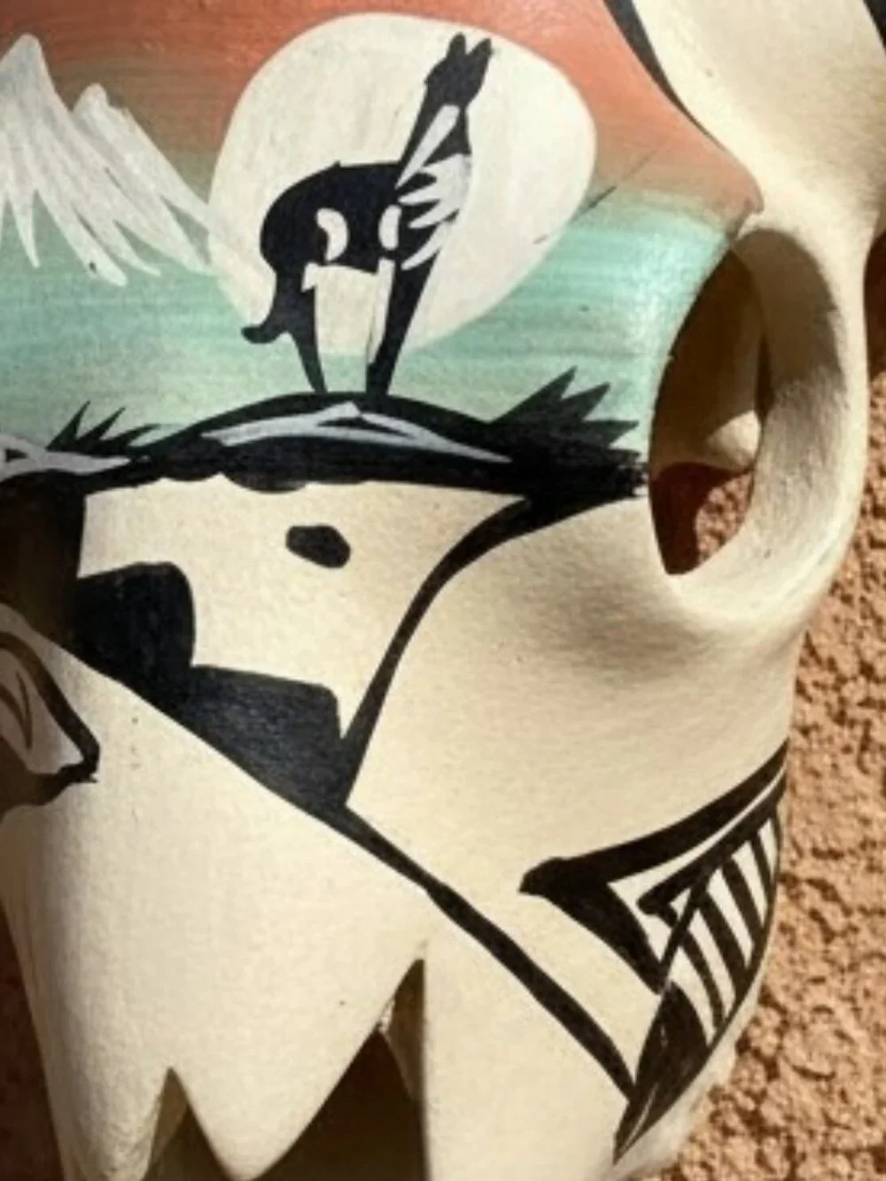 Vintage Navajo Signed R. Hathale Hand Painted Pottery Steer Skull 5